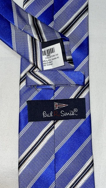 Cravatta Stretta Paul Smith In Seta - Artista A Righe Blu - Nuova Con Etichette (valore £110) - Foto 2