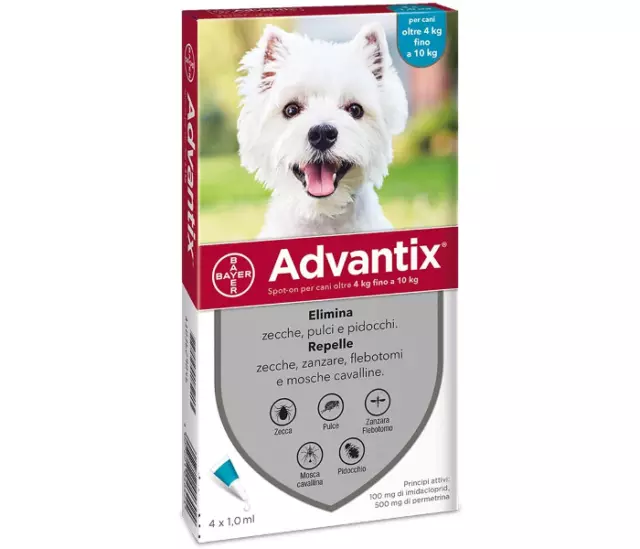 Bayer Advantix Spot On Antiparassitario Antipulci Cani Peso 4-10Kg