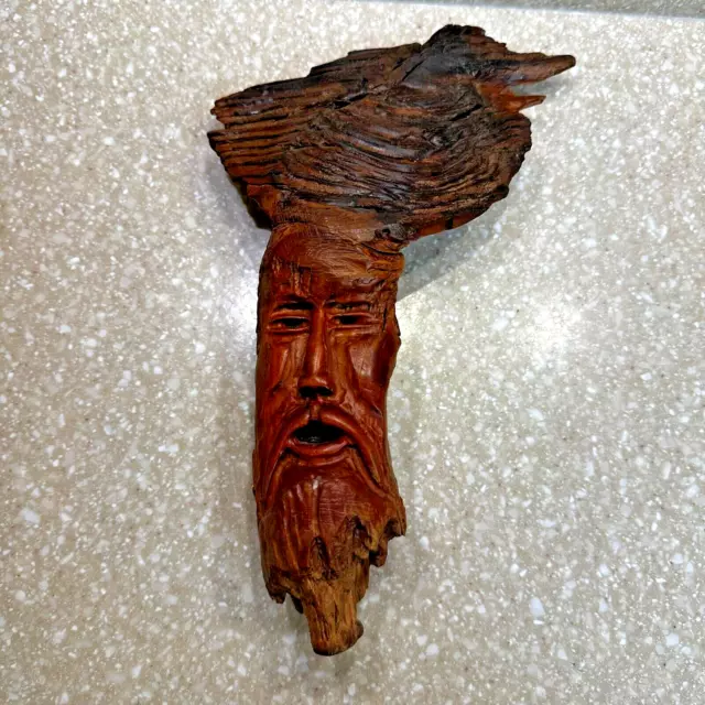 Vintage Hand Carved Wood Sprite Old Man Folk Art "Pitch Knot Head Vibe"