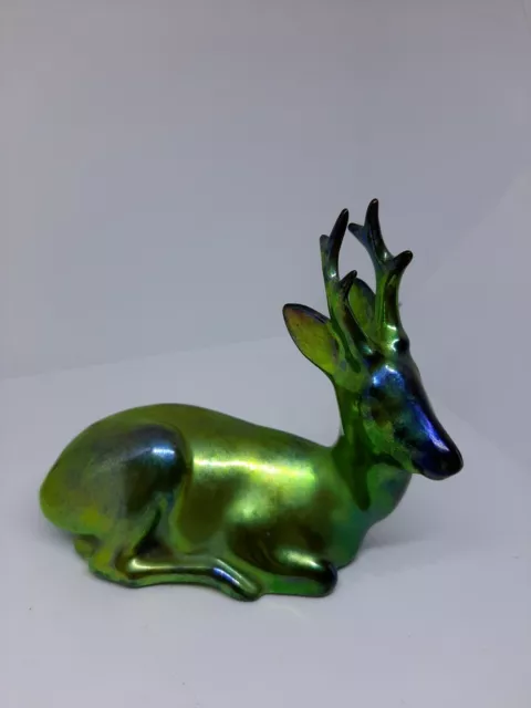 ZSOLNAY stag laying PECS EOSIN ART NOUVEAU IRIDESCENT 1900’s  4.5” FREE SHIP VTG