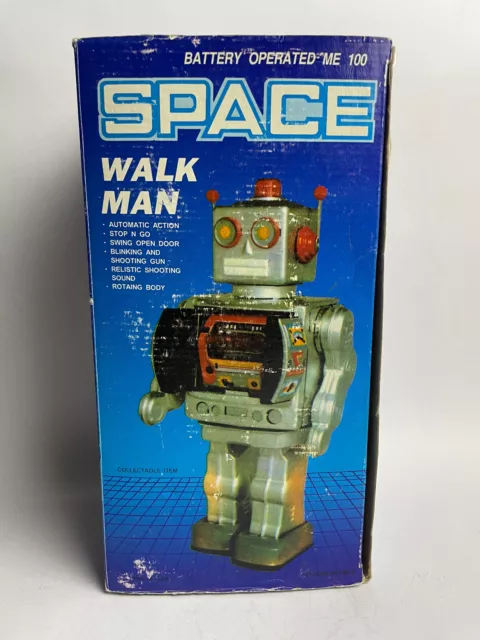 Vintage Space Walk Man Automatic Action Tin Toy ME 100 - Battery Operated