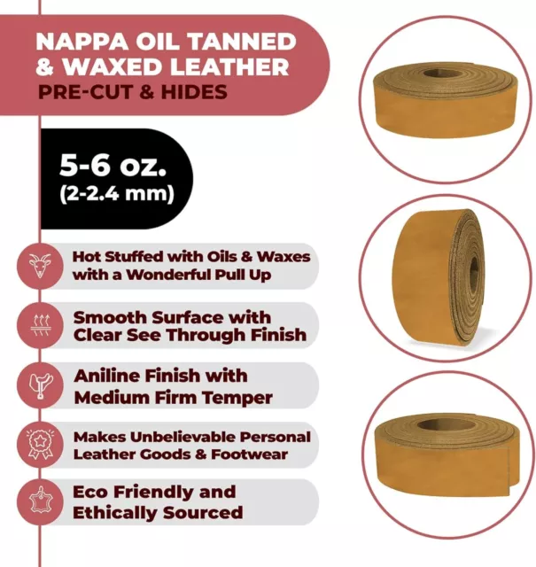 ELW 5-6 oz (2-2.4mm) Nappa Oil tanned & Waxy Finish Leather Belt 50" Straps 3