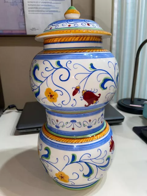 Vintage Lidded Jar Canister 13" Vase Urn Hand Painted Floral
