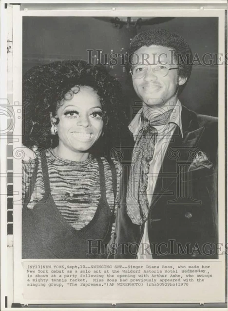 1970 Press Photo Singer Diana Ross with Tennis Player Arthur Ashe in New York