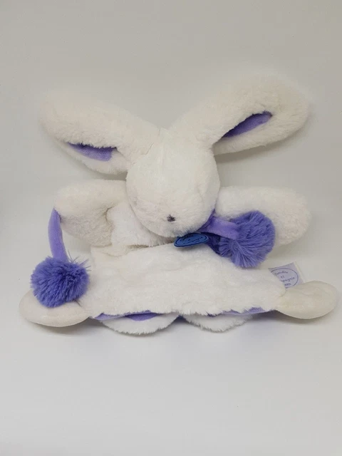 Doudou Et Compagnie Lapin Marionnette Pompon Blanc Violet Bleu Dc2742 Neuf