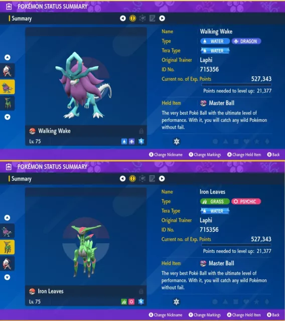 Caminar Wake & Hierro Hojas Lote Paradox sin Brillo Pokemon Escarlata Violet Sv