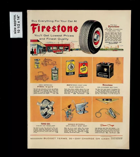 1955 Firestone De Luxe Champion Tubeless Tire Rubber Vintage Print Ad 34771