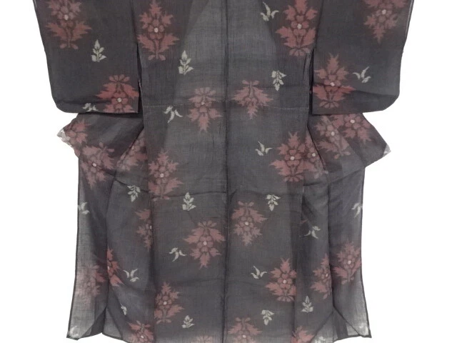 37560# Japanese Kimono / Antique Kimono For Summer  / Woven Floral Plants