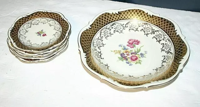 Bareuther Waldsassen mini tea cup plate Bavaria Germany set of 6 flower gold 4"