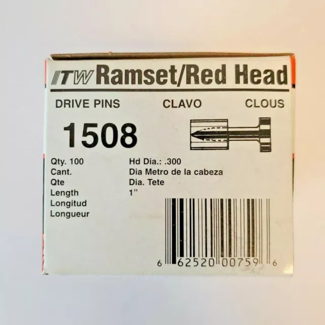 ITW RAMSET/RED HEAD 1508 1” Plated Drive Pins, Powder Fasteners, .300, 100/Box