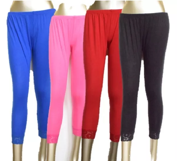 Nuevos Leggings Señoras Niñas 3/4 Corte Corto Elástico Encaje Mujer 8-26