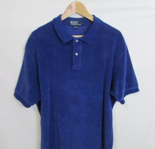 Vintage Polo Ralph Lauren Mens Blue Terry Cloth Cotton Polo Shirt sz L