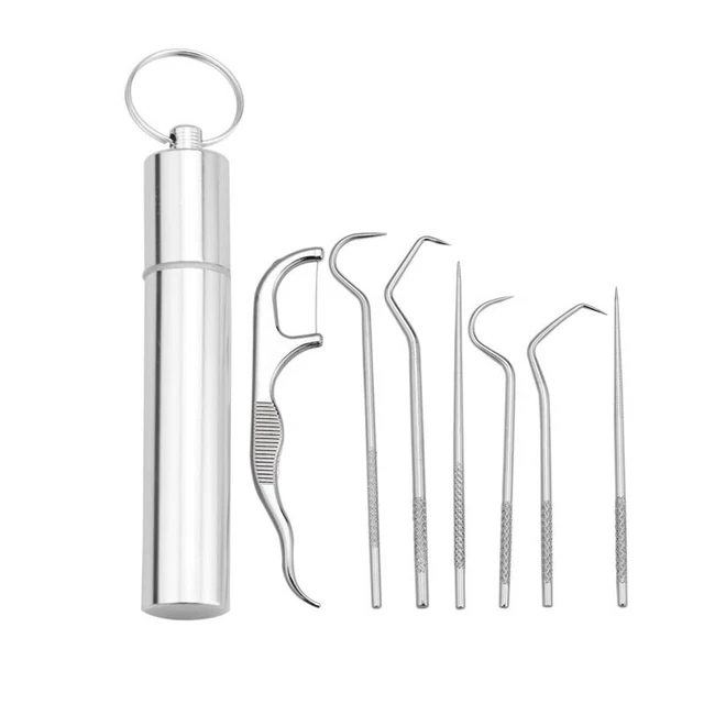 8pcs Portable Stainless Steel Metal Toothpick Bag Set Reusable with Holders