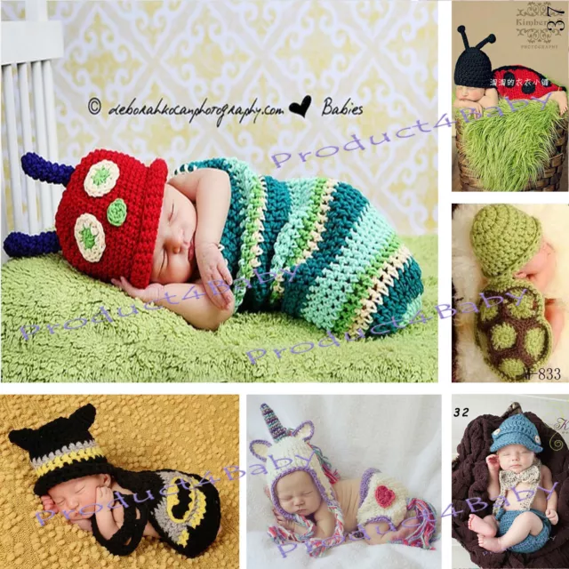 New Baby Boy Girl Crochet Beanie Costume Outfit Set Hat Photography Props 0-3-6M