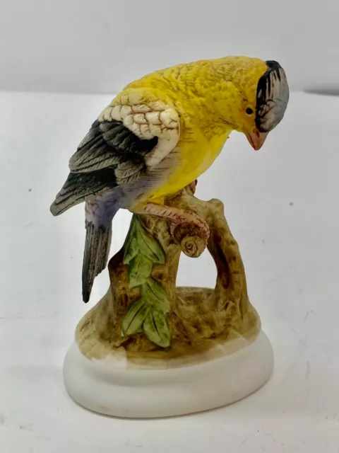 Lefton Hand Painted Gold Finch Bird on Tree Branch Matte Ceramic 5" Figurine  2