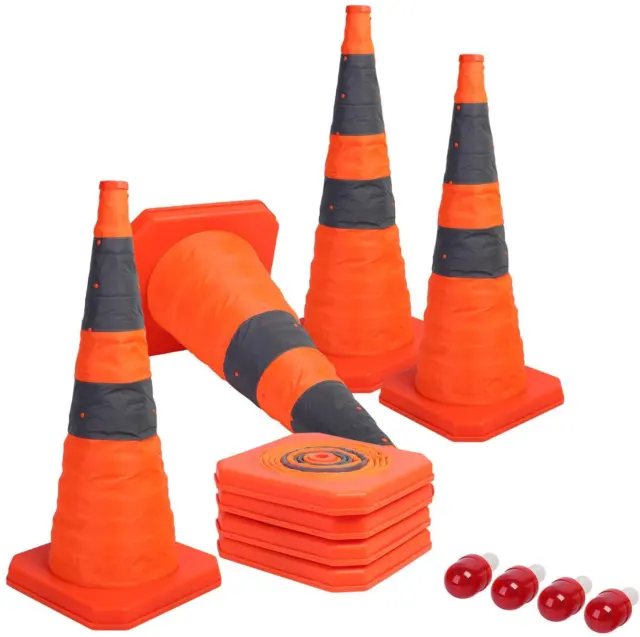 Sunnyglade [4-Pack] 28 Inch Collapsible Traffic Cones With Led Light Multi Purpo