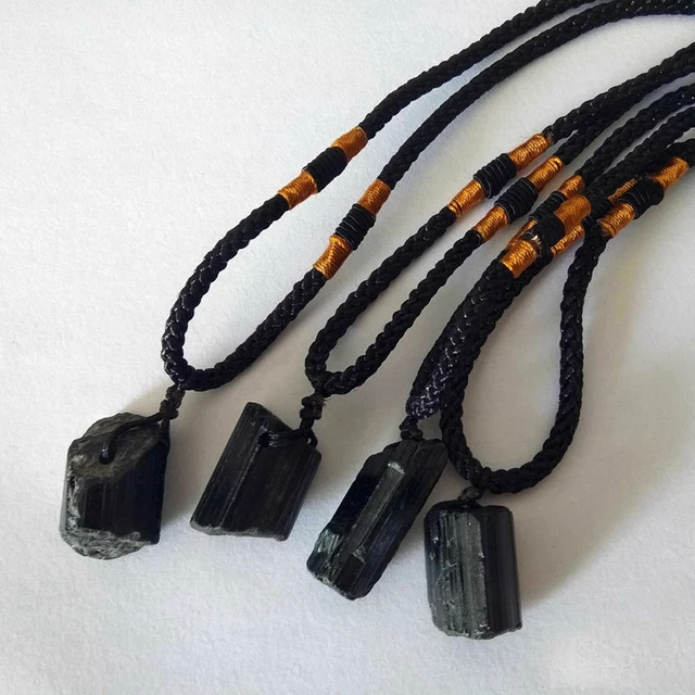 Natural Black Tourmaline Pendant Quartz Crystal Stone Necklace Healing Reiki 1Pc