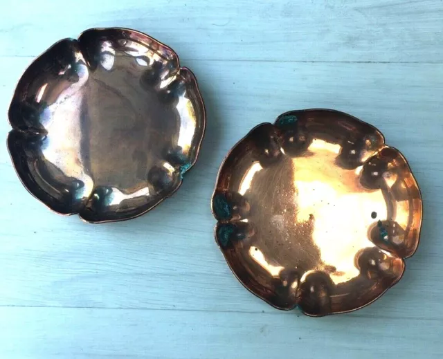 Antique Joseph Sankey & Sons (JS&S) Copper  Scalloped / Rose  Pin Dishes x 2