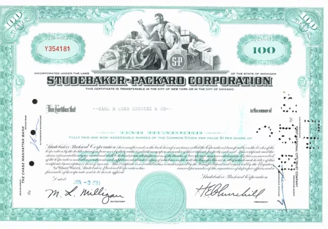 Studebaker-Packard Corp - Original Stock Certificate - 1961 - Y354181