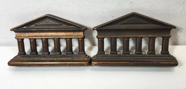 Pair Of Antique Cast Iron Greek Roman Doric Neoclassical Column Bookends