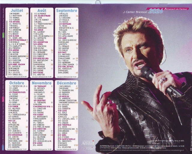 CALENDRIERS JOHNNY HALLYDAY 2026 La Poste (3 références) EUR 6,00 - FR