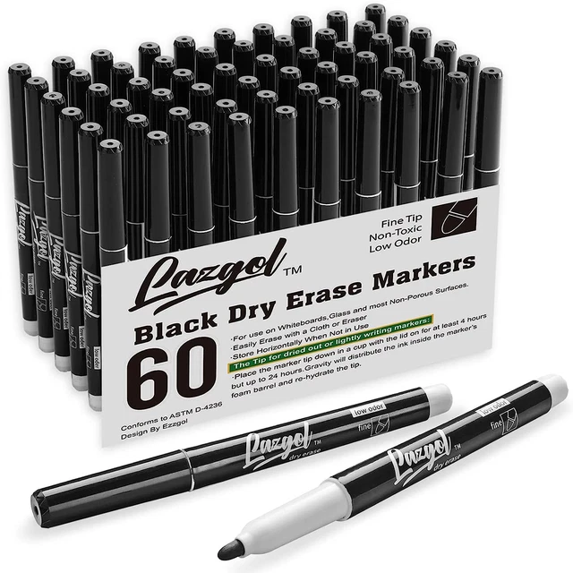 Dry Erase Markers Bulk, 60 Pack Black Low Odor Whiteboard Markers, Fine Point