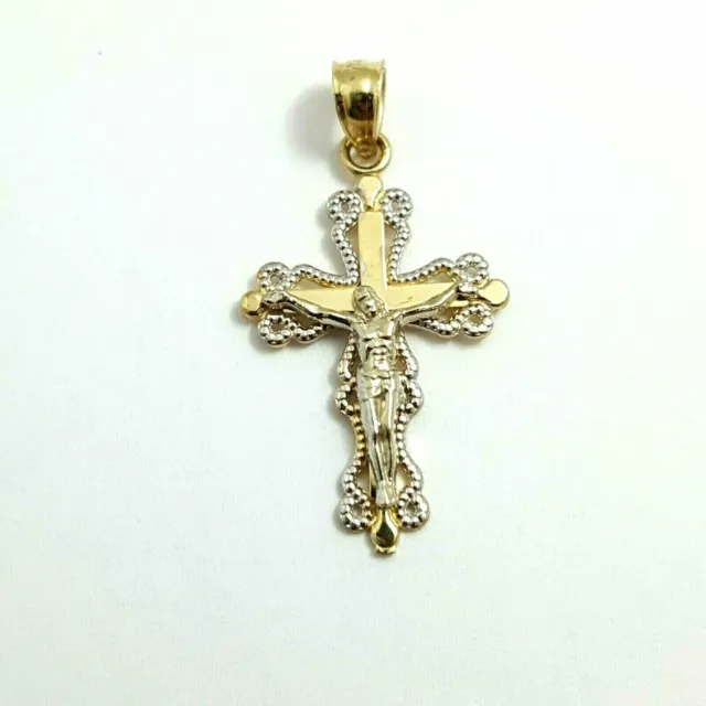 New 14k gold two tone cross jesus pendant charm fine gift religious jewelry 1.3g