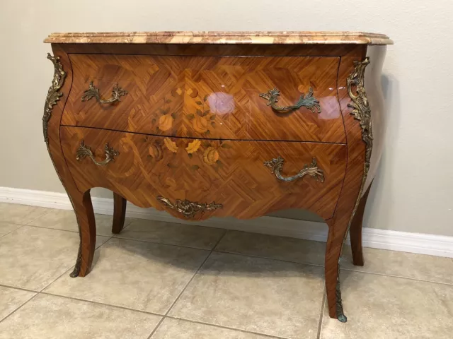 Vintage Louis XV Style Marble Top Commode French Bombe Chest