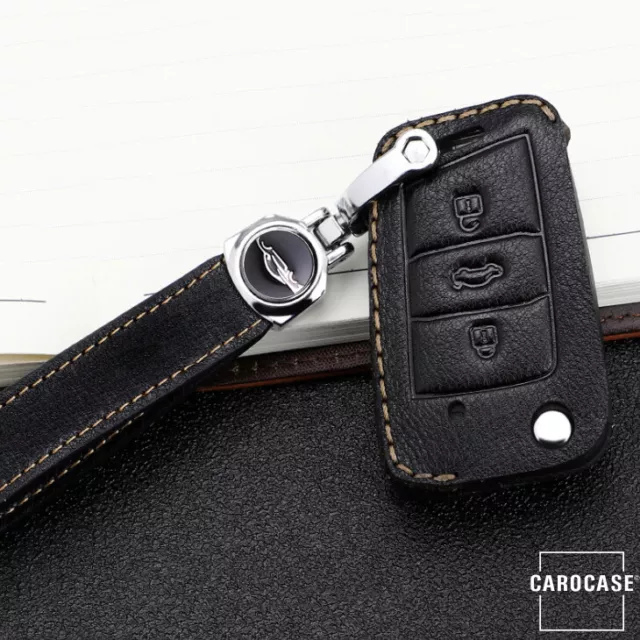 Premium Leder Schlüsseletui passend für Volkswagen, Skoda, Seat SchlüsselSchwarz 3