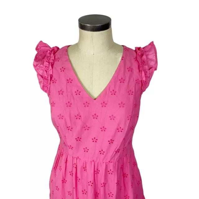 NEW J Crew Cotton Eyelet Midi Dress 8P Petite Tropical Azalea Pink Flutter BP804 2