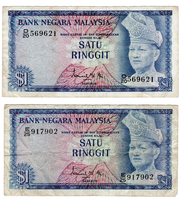 LOT OF TWO 1976 MALAYSIA ONE RINGGIT NOTES - p13a VF $2.99 - PicClick CA