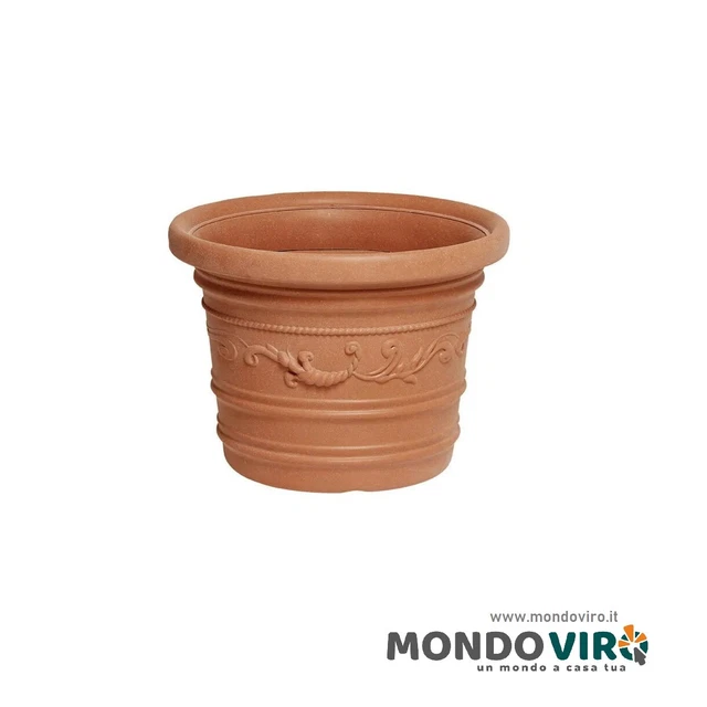 Vaso Tondo Festonato In Resina Bianca - Diametro 50cm, Altezza 37cm, Per Esterni