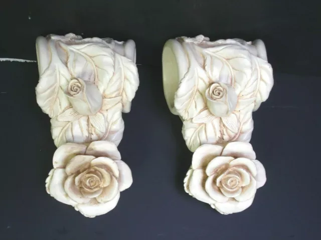 vtg Drapery curtain rod Wall Sconce resin Corbel Swag Holder rose garden pattern