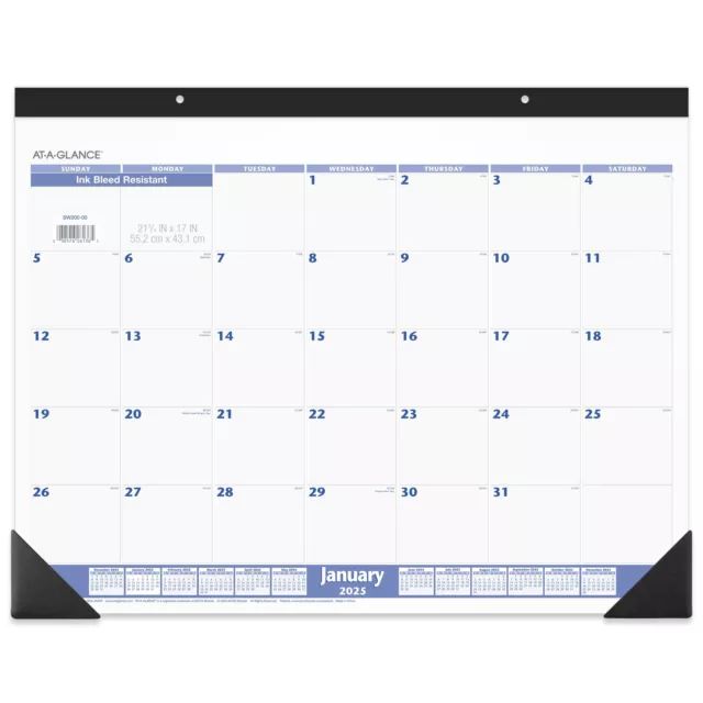 AT-A-GLANCE 2025 Monthly Desk Pad Calendar Blue and Gray Standard 21 34 x 17 -