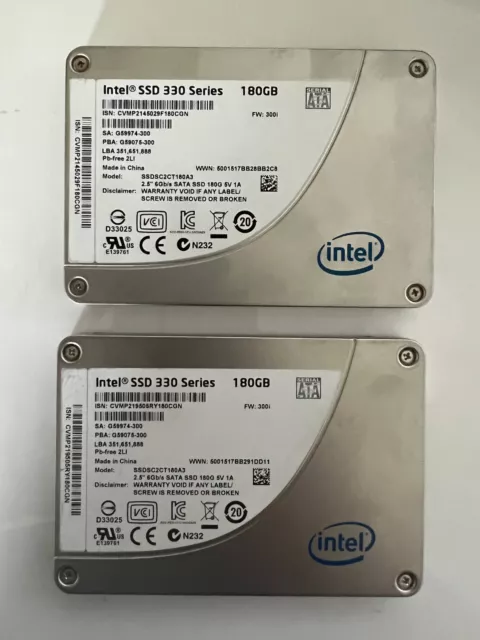 Intel Solid State Drive SSD 330 Series 180GB 6Gbps SATA III 2.5" (lot of 2)