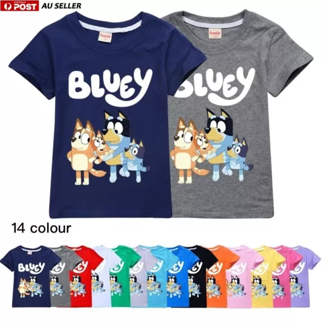 Kids Boys Girls Bingo Bluey Print Short Sleeve T-shirt Summer Beach Tshirt Tops