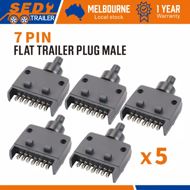 5x Trailer Plug 7 Pin Flat Male Adaptor Caravan Boat Car Connector Part Adapter