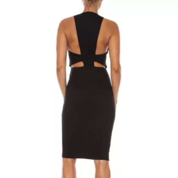 NWT Michelle Mason Women's Plunge Cut Out Mini Sleeveless Bodycon Dress Black 0P 2