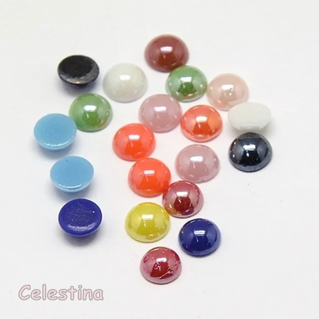 Pearlised Glass Cabochons Flat Back Dome Mixed Colours 4mm 8mm 6mm 10mm Gems