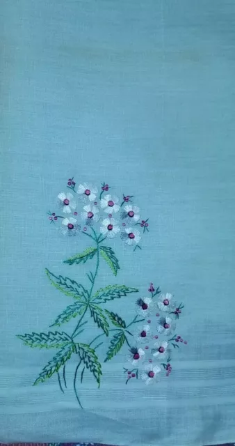 Vintage Embroidered Wild Flowers Linen Tea Hand Towel