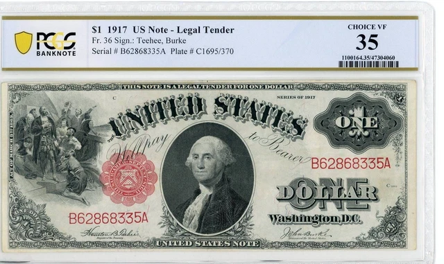 NobleSpirit No Reserve Fr 36 1917 $1 US Note Legal Tender PCGS VF 35