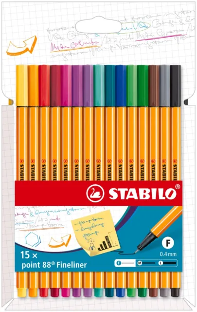 Bolígrafos para colorear Stabilo Point 88 Fineliner 0,4 (billetera surtida de 15)