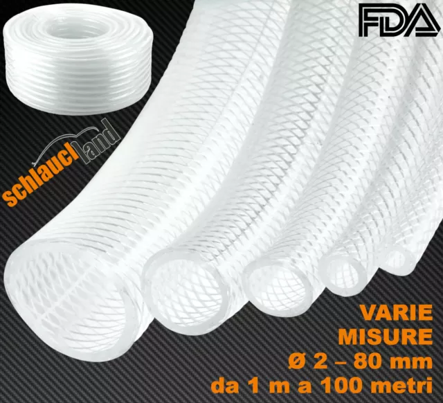 1m TUBO flessibile PVC rinforzato Tessuto ALIMENTARE Fluido trasparente FDA Aria