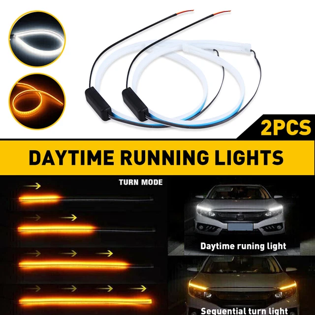 23.6" Slim Amber Sequential Flexible LED DRL Turn Signal Strip for Car Headlight