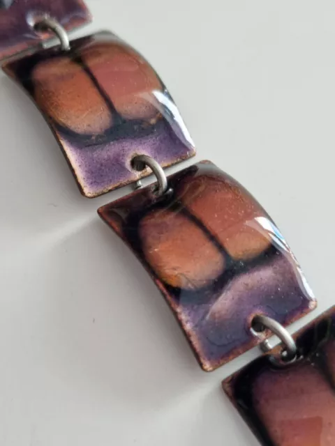 Superbe Bracelet Vintage En Email , Emaux , Ton Violet Marron 3