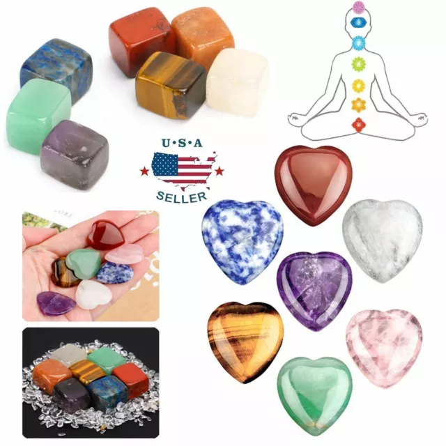 7Pcs Natural Chakra Stones Energy Palm Stone Crystal Reiki Healing Gemstones