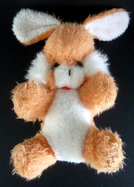 GC. DOUDOU PELUCHE NOUNOURS LAPIN VINTAGE orange blanc 22cm+oreilles grelot BE