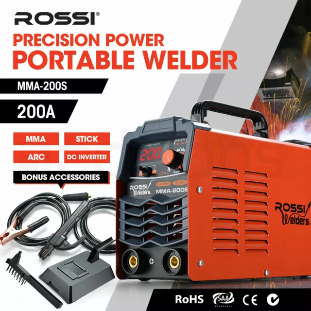 ROSSI Stick Welder 200 Amp Inverter Welding Machine MMA Portable ARC DC 200A Gas