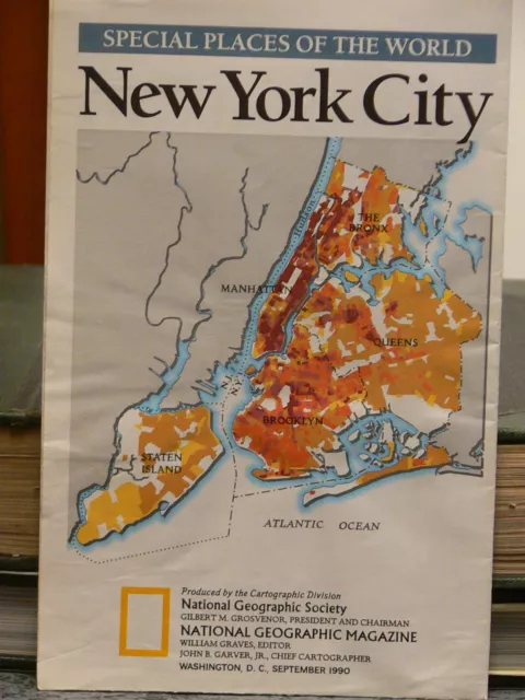 Vintage 1990 National Geographic Map of New York