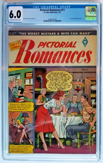 Pictorial Romances #11 Cgc F 6.0 St. John 1952 Matt Baker Cover And Art Gga